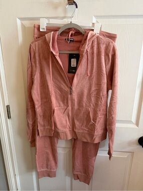 Fashion Nova Women's Dusty Rose Velour Zip Hoodie & Jogger Set Large NWT